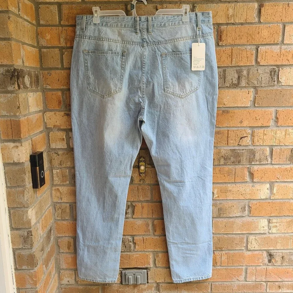 Mens Distressed Jeans Slim Fit High Rise Light Blue Size 40